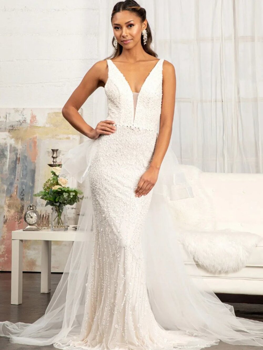 NEW IVORY/CHAMPAGNE Sequin & Mesh V-Neck Wedding Dress Floor Length GL3014